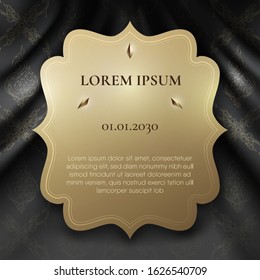 Abstract floating gold frame on traditional Thai pattern black curtain background
