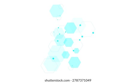 Abstract floating hexagons with light blue and white gradient on transparent background lightblue