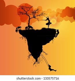 abstract floating island vector illustration with peoples