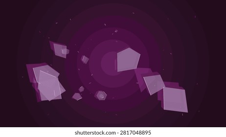 Abstract floating purple geometric cubes with translucent polygon blocks and dynamic spatial composition on a dark futuristic technology background