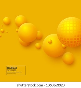 Abstract floating spheres background. 3d yellow balls. Vector illustration.