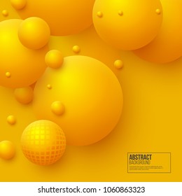 Abstract floating spheres background. 3d yellow balls. Vector illustration.
