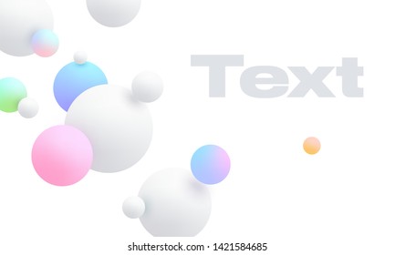 Abstract floating Spheres background. Vector poster design. Modern flow gradient template for your design
