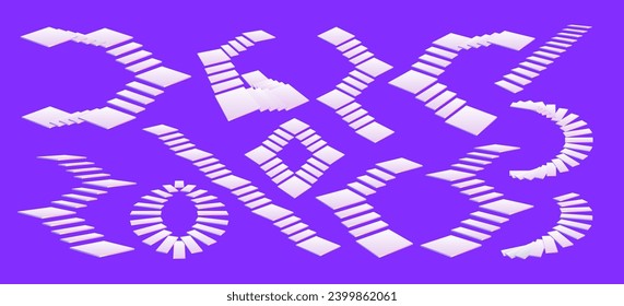 Abstract floating stairs and platforms. Geometric steps 3D isolated vector illustration set