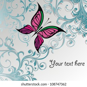Abstract flora background with butterflies