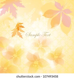 abstract flora background with maple and chestnut leaves and flowers