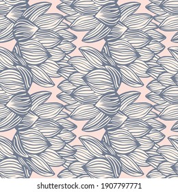 Flora abstracta naturaleza sin fisuras con formas de flor de loto de color azul marino. Fondo rosa. Fondo decorativo para el diseño de tejidos, impresión textil, envoltura, cubierta. Ilustración del vector