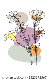 abstrakte Flora, einfacher Hintergrund. handgezeichnete Vektorgrafik. schöne Blumen mit Zweigen und Blättern einzelne Symbol, Vektorgrafik-Design.