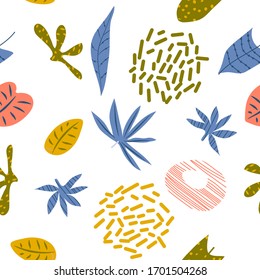 Abstract Flora and Tropical Foliage as Trendy Seamless Vector Pattern. Exotic Plant Wallpaper for Your Graphic Design