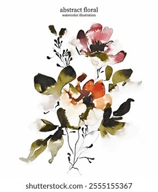 Abstract Floral 10. Watercolor illustration of vector flowers and leaves rendered in soft pink and gold hues, showcasing intricate details and minimalist aesthetic.