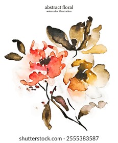 Abstract Floral 11. Watercolor illustration of vector flowers and leaves rendered in soft pink and gold hues, showcasing intricate details and minimalist aesthetic.