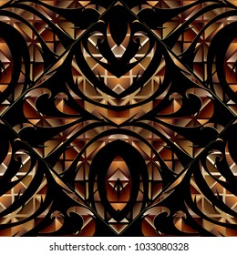 Abstract floral 3d seamless pattern. Vector floral background with hand drawn flowers, geometric shapes, stripes, figures. Elegant mosaic ornaments. Luxury design for wallpapers, fabric