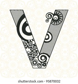 abstract floral ABC, ornamental letter V