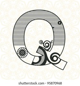 abstract floral ABC, ornamental letter Q