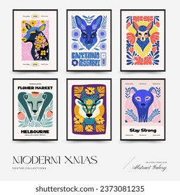 Abstract floral and animal posters template. Modern trendy Matisse minimal style.Kids and Child wall art. Hand drawn design for wallpaper, wall decor, print, postcard, cover, template, banner. 