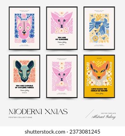 Abstract floral and animal posters template. Modern trendy Matisse minimal style.Kids and Child wall art. Hand drawn design for wallpaper, wall decor, print, postcard, cover, template, banner. 