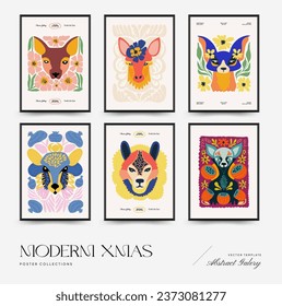 Abstract floral and animal posters template. Modern trendy Matisse minimal style.Kids and Child wall art. Hand drawn design for wallpaper, wall decor, print, postcard, cover, template, banner. 