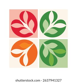 Abstract floral arrangement with four different color variations in square backgrounds
