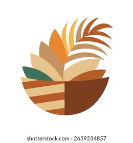 Abstract floral arrangement in warm earthy tones and geometric design elements