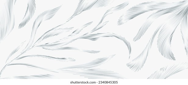 Abstract floral art background in line style with hand drawn plants in line art style. Vector botanical banner for decor, print, wallpaper, textile, packaging, interior design.