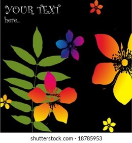 Abstract floral Art Background with rainbowcolors on black