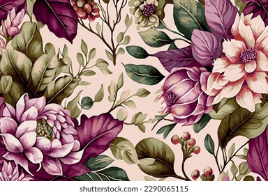 Resumen de la plantilla de fondo de arte floral. Diseño de líneas de pincel de flores dibujadas a mano de acuarela botánica - Ilustración vectorial