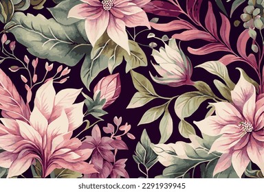 Abstract floral art background template. Botanical watercolor hand drawn flowers brush line art design - Vector illustration