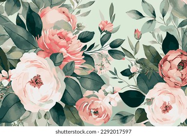 Abstract floral art background template. Botanical watercolor hand drawn flowers brush line art design - Vector illustration