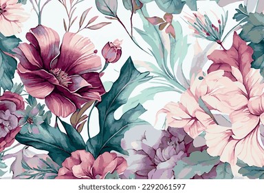 Abstract floral art background template. Botanical watercolor hand drawn flowers brush line art design - Vector illustration