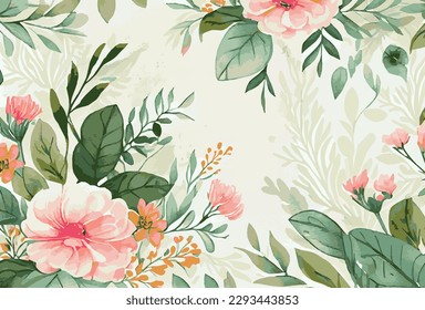 Abstract floral art background template. Botanical watercolor hand drawn flowers brush line art design - Vector illustration