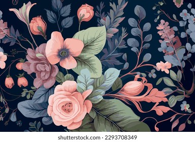 Abstract floral art background template. Botanical watercolor hand drawn flowers brush line art design - Vector illustration