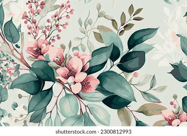 Abstract floral art background template. Botanical watercolor hand drawn flowers brush line art design - Vector illustration