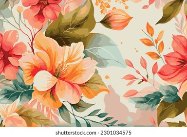 Resumen de la plantilla de fondo de arte floral. Diseño de líneas de pincel de flores dibujadas a mano de acuarela botánica - Ilustración vectorial