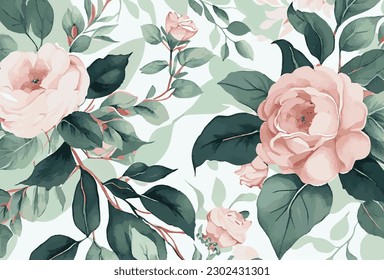 Abstract floral art background template. Botanical watercolor hand drawn flowers brush line art design - Vector illustration