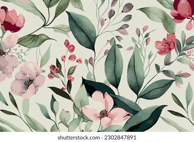 Abstract floral art background template. Botanical watercolor hand drawn flowers brush line art design - Vector illustration