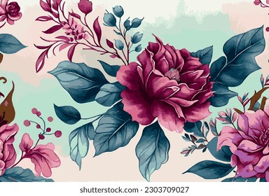 Abstract floral art background template. Botanical watercolor hand drawn flowers brush line art design - Vector illustration