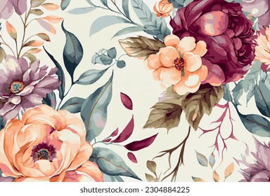 Abstract floral art background template. Botanical watercolor hand drawn flowers brush line art design - Vector illustration