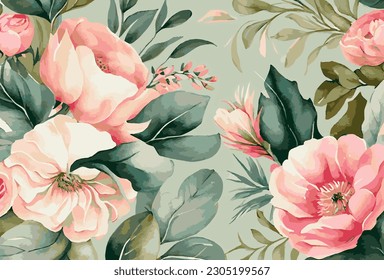 Abstract floral art background template. Botanical watercolor hand drawn flowers brush line art design - Vector illustration