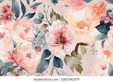 Abstract floral art background template. Botanical watercolor hand drawn flowers brush line art design - Vector illustration