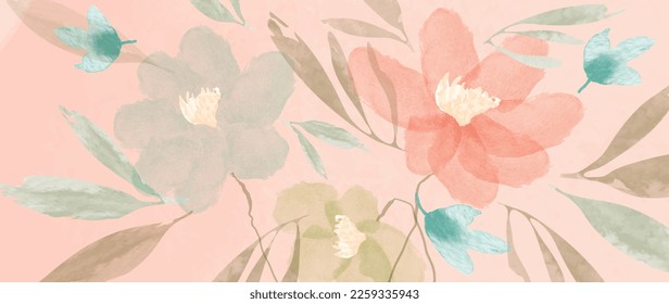 Abstrakter floraler Kunsthintergrund, Vektorgrafik. Handgemalte Wasserfarben botanische Frühling Wildblumen Textur Hintergrund. Kunstdesign-Illustration für Tapeten, Poster, Bannerkarten, Druck, Web und Verpackungen
