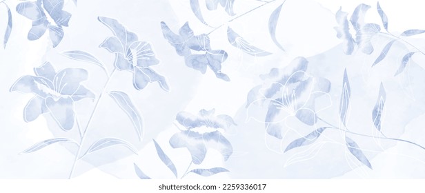 Abstract floral art background vector. Luxury spring lily flowers and gold line art watercolor texture background. Art design illustration for wallpaper, poster, banner card, print, web and packaging