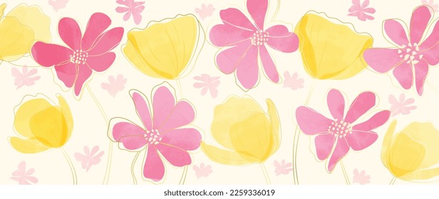 Abstract floral art background vector. Hand painted watercolor botanical spring wildflowers texture background. Art design illustration for wallpaper, poster, banner card, print, web and packaging