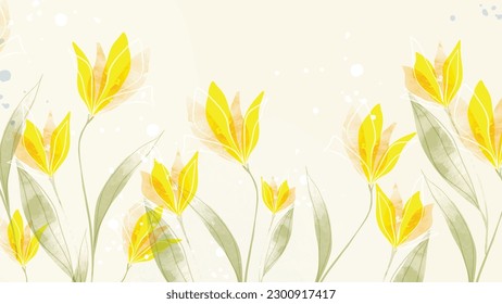 Abstract floral art background vector. Botanical watercolor hand drawn flowers paint brush line art. Design illustration for wallpaper, banner, print, poster, cover, greeting and invitation card.