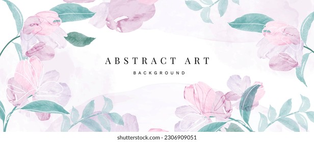 Resumen del vector de fondo de arte floral. Flores dibujadas a mano con acuarela botánica pintar el arte de la línea de pincel. Ilustración de diseño para papel pintado, banner, impresión, afiche, cubierta, saludo y tarjeta de invitación.