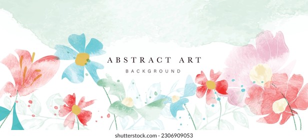 Resumen del vector de fondo de arte floral. Flores dibujadas a mano con acuarela botánica pintar el arte de la línea de pincel. Ilustración de diseño para papel pintado, banner, impresión, afiche, cubierta, saludo y tarjeta de invitación.