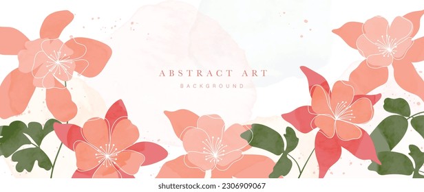 Abstract floral art background vector. Botanical watercolor hand drawn flowers paint brush line art. Design illustration for wallpaper, banner, print, poster, cover, greeting and invitation card.