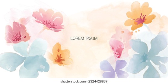 Abstract floral art background vector. Botanical watercolor hand drawn flowers paint brush line art. Design illustration for wallpaper, banner, print, poster, cover, greeting and invitation card