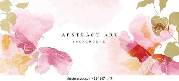 Abstract floral art background vector. Botanical watercolor hand drawn flowers paint brush line art. Design illustration for wallpaper, banner, print, poster, cover, greeting and invitation card.