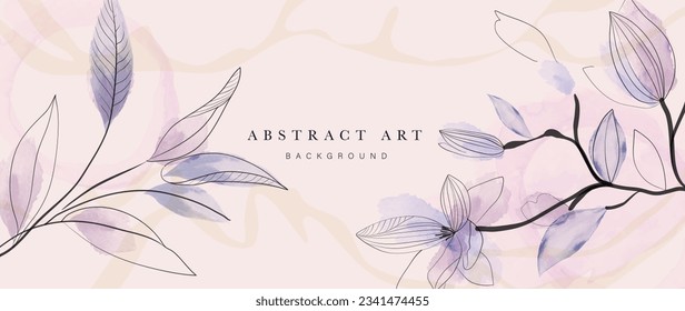 Resumen del vector de fondo de arte floral. Flores dibujadas a mano con acuarela botánica pintar el arte de la línea de pincel. Ilustración de diseño para papel pintado, banner, impresión, afiche, cubierta, saludo y tarjeta de invitación.