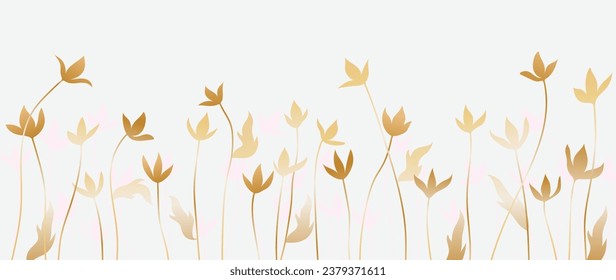 Abstract floral art background vector. Botanical golden wildflowers on a white background. Artistic design illustration for wallpapers, posters, banners, print and packaging	